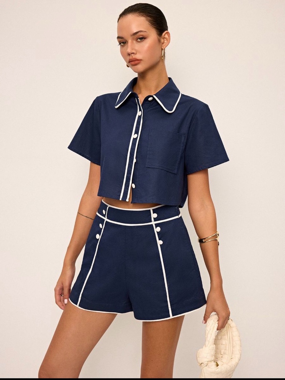 Commense Navy Shorts and shirt set with White Piping